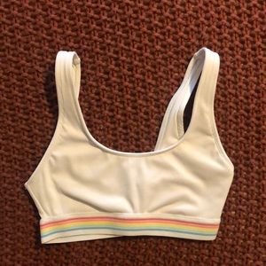 scoop neck bikini top, pastel stripe band